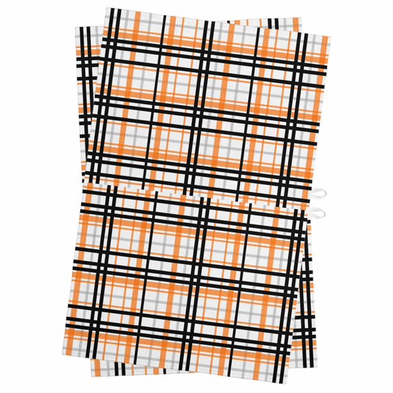 Orange Black Plaid Kitchen Towels Set of 2, Water Absorbent Dish Towel, Farmhouse Orange Black Checkered Decorative Hand Towels - Quick Drying Cloth for Cooking Baking, 18x28 Inch