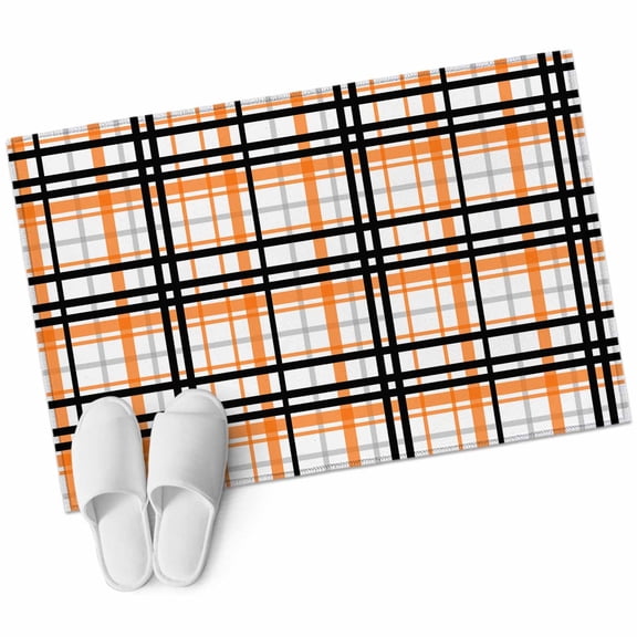 Orange Black Plaid Large Area Rugs for Bedroom Living Room, Soft Non Slip Carpet Bedside Rug, Farmhouse Orange Black Checkered Rectangular Floor Cover Kitchen Accent Rug 2'x3' for Dining Room/Office