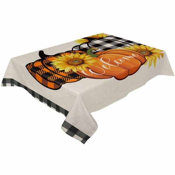 Orange Black Plaid Pumpkins Rectangle Tablecloths 54x79,Fall Thanksgiving Sunflower Table Cloth Table Cover Indoor/Outdoor Tabletop Decor for Wedding Holiday Party Dinner Baby Shower
