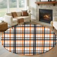 thumbnail image 1 of Orange Black Plaid Round Area Rug 5 FT, Non Slip Bedroom Rugs, Farmhouse Orange Black Checkered Washable Soft Circular Carpet Non-Shedding Floor Mat for Kitchen Dining Room Foyer Balcony Dorm, 1 of 8