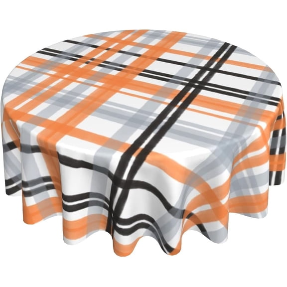 Orange Black Plaid Round Tablecloth 60 inch,Thankful Autumn Fall Tabletop Decor Farmhouse Spill Proof Fabric Table Cloths Cover Mat for Kitchen Party Harvest Thanksgiving Dinner