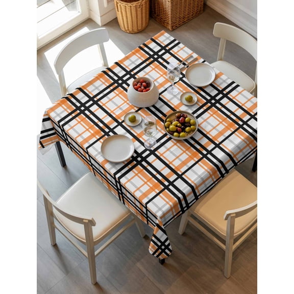 Orange Black Plaid Tablecloth Square Table Cloth 54x54,Waterproof Outdoor Table Cloth Covers Decorative Table Protector,Farmhouse Orange Black Checkered Washable Table Cover for Kitchen Dinning Party