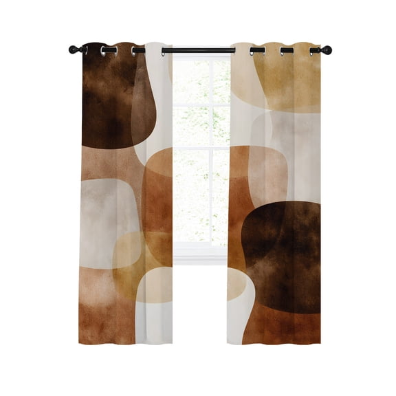 Orange Black Shapes Blackout Curtains for Bedroom Living Room, Boho Abstract Watercolor Brown Shape 96 In Long Thermal Insulated Room Darkening Drapes Grommet Window Treatments, 52 x 96 In