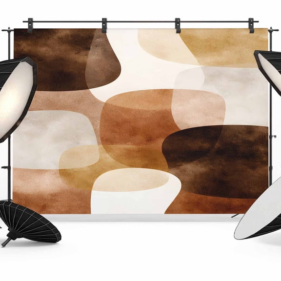 Orange Black Shapes Photography Backdrop 8x6FT, Boho Abstract Watercolor Brown Shape Photo Backdrops, Background for Photography Studio Photo Studio Background, Back Drop for Photoshoot
