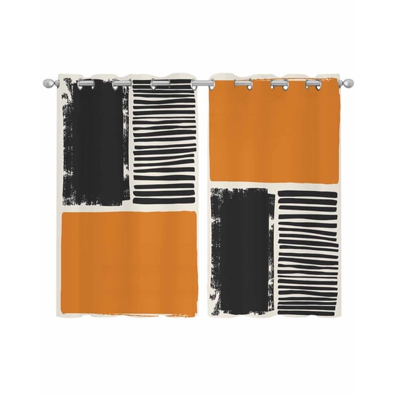 Orange Black Sheer Curtains 45 Inch Length 2 Panels Set for Living Room/Bedroom, Farmhouse Striped Modern Abstract Art Kitchen Curtains Grommet Semi-Sheer Curtains Drapes Window Treatments 42"x45"x2