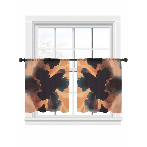 Orange Black Sheer Curtains for Living Room Bedroom, Light-filtering Sheer Curtain, Watercolor Ink LigRod Pocket Voile Window Treatment Drapes, 52ââWx54ââL, 2 Panels Set