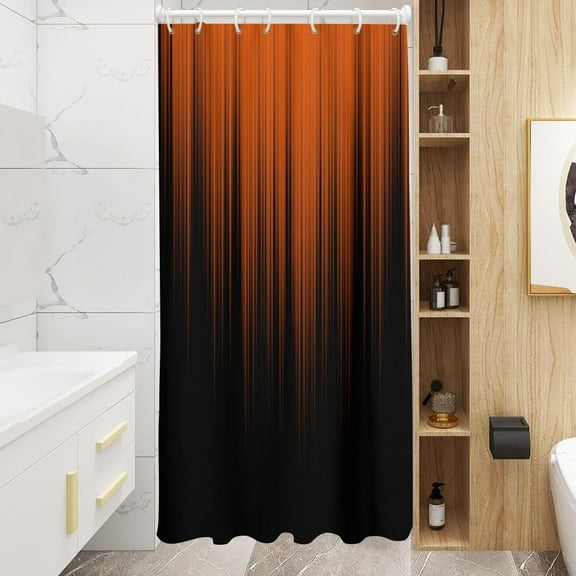 Orange and Black Shower Curtain Abstract Ombre Terracotta Boho Striped Stall Small Single Walk in Half Size Dorm Standing Narrow Stand Up RV Home Bathroom Decor Bathtub Set, 36x72, Gradient