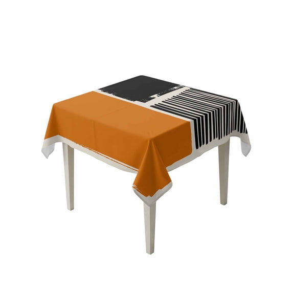 Orange Black Suqare Tablecloth - 60 x 60 Inch, Farmhouse Striped Modern Abstract Art Waterproof & StainResistant Tablecloth, Washable Oil-proof Table Cover for Dining/Party/Wedding/Camping/Buffet