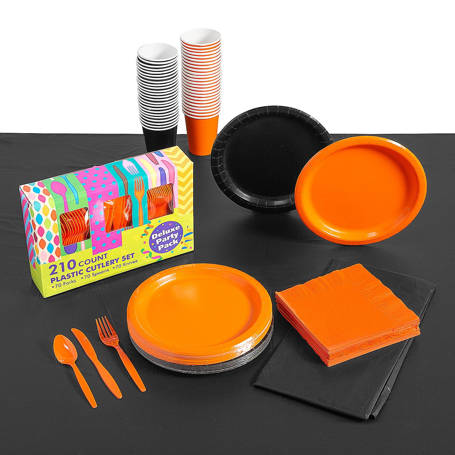 Halloween Orange and Black Party Tableware Kit for 48 Guests