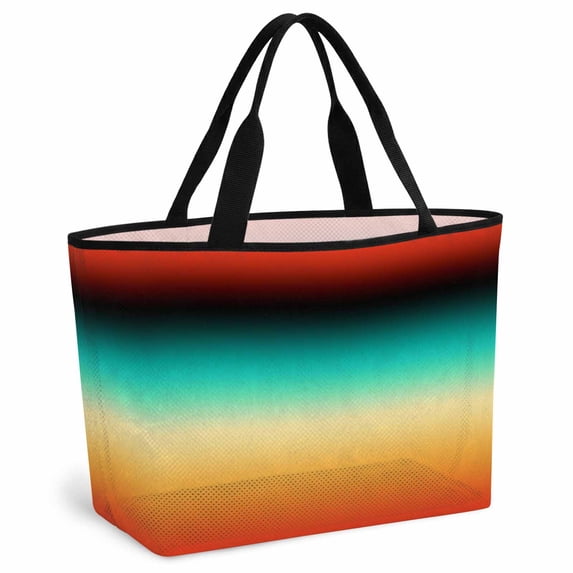 Orange Black Teal Ombre Beach Bag for Women, Large Breathable Mesh Beach Tote Bag, Contemporary Gradient Abstract Sandproof Lightweight Travel Bags for Vacation Picnic Swimming Pool 15.7"x15.7"x9.1"