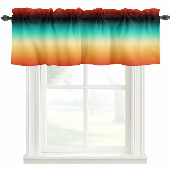 Orange Black Teal Ombre Valances for Windows Farmhouse Kitchen Curtains Valances Rod Pocket Valance Curtains for Windows Contemporary Gradient Abstract Window Valances for Bathroom Bedroom 54"x18"