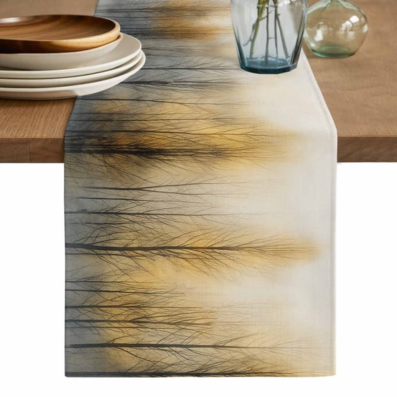 Orange Black Tree Table Runner, Modern Ombre Abstract Art Washable Cotton Linen Table Runners 36 Inches Long, Dresser Scarf Runner for Nightstand/End Tables/Round Tables 13''x36''