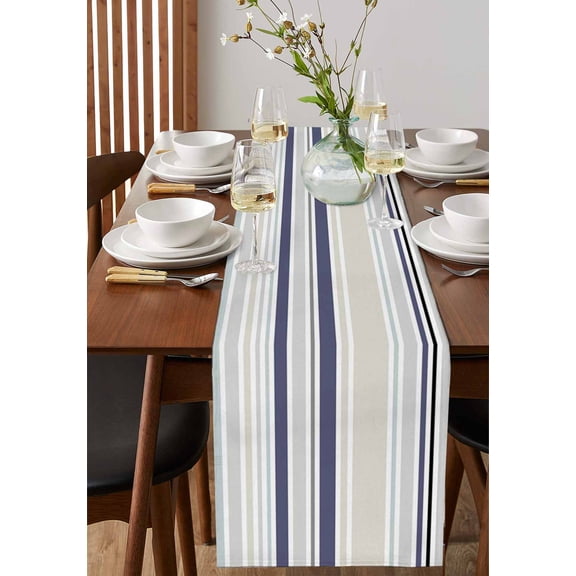 Orange Black White Stripe Table Runner 13x90in Non-Slip Cotton Linen Table Runners, Abstract Minimalist Line Dresser Scarves TableRunner for Dinner Kitchen Dining Wedding Party