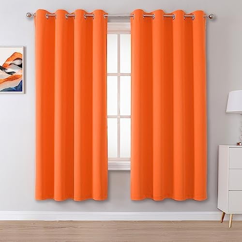 Orange Blackout Curtains 2 Panels 52 x 72 Inches Long, Window Treatment Curtain Drapes for Bedroom Living Room Grommet Top