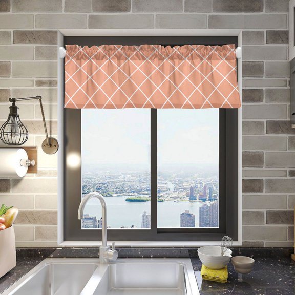 Orange Block Valance Curtains Rod Pocket for Kitchen Living Room Windows Farmhouse Decor 54x18