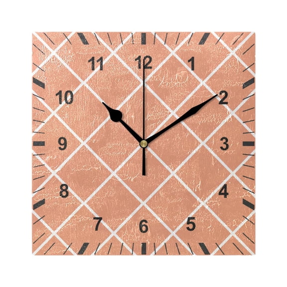 Orange Block Wall Clock Battery Operated Silent Non-Ticking Bedroom Office Kitchen Home School Decor 7.8"(Black)