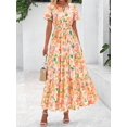 thumbnail image 1 of Orange Blossom Floral V-Neck Short Sleeve Elastic Waist Maxi Dress Casual, 1 of 30