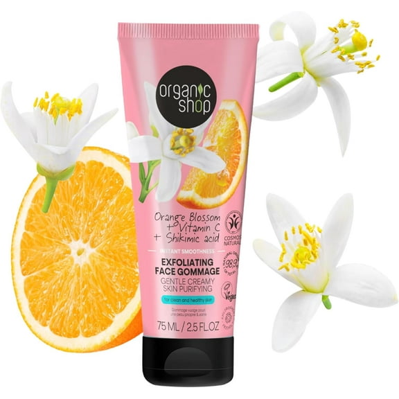 Organic shop Instant Face Purifying with Vitamin C + Shikmic Acid, Exfoliating Face Gommage Skincare. Cosmos Natural & Vegan Certified. 75 ml