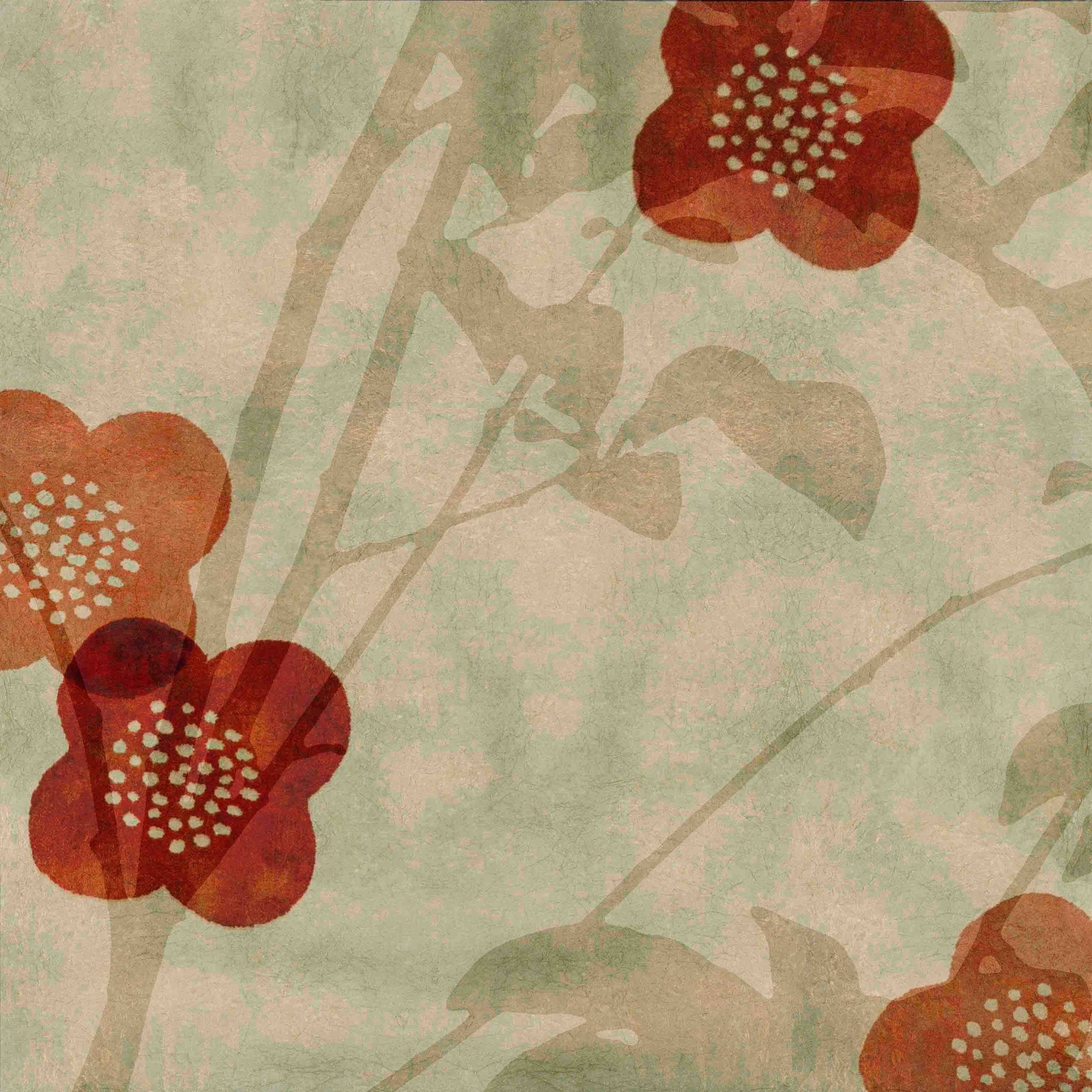 Orange Blossoms Floral Canvas Print in Red and Green