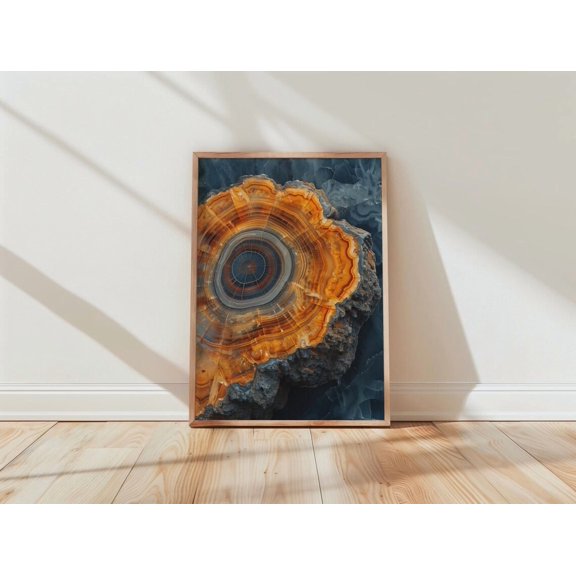 Orange Blue Agate Geode Modern Rustic Stone Graphic Poster Unframed Paper Print
