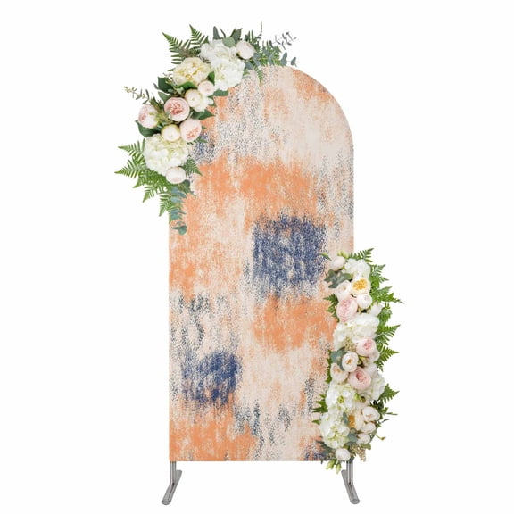 Orange Blue Arch Backdrop Cover 4FT, Minimalist Smear Abstract Art Painting Spandex Fitted Stretchy Arch Stand Covers, Round Top Chiara Backdrop Cover for Wedding Party Birthday Baby Shower