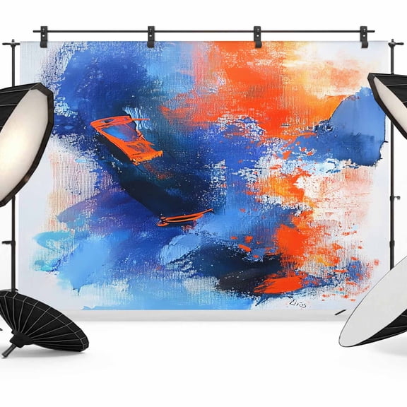 Orange Blue Backdrop for Photoshoot,Photography Photo Studio Background Wall Backdrop,Modern Abstract Oil Painted Aesthetics Back Drop Banner Panel for Portraits Wedding Party Live Streaming 7x5Ft