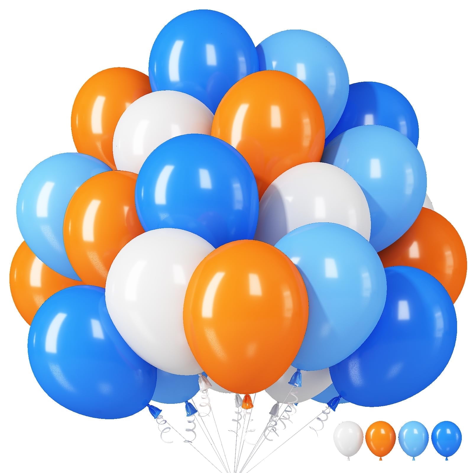Orange and Blue Balloons, 12 Inch Orange Blue Latex Balloons Orange Blue White Party Balloons Orange Dark Blue Light Blue Balloons for Kids Birthday Baby Shower Outer Space Theme Decoration