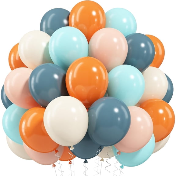 Orange and Blue Balloons, 60 PCS 12 Inch Retro State Blue Pastel Teal Orange Nude Sand White Helium Latex Party Balloons for Boys Birthday Baby Shower Graduation Outer Space Theme Party Decorations