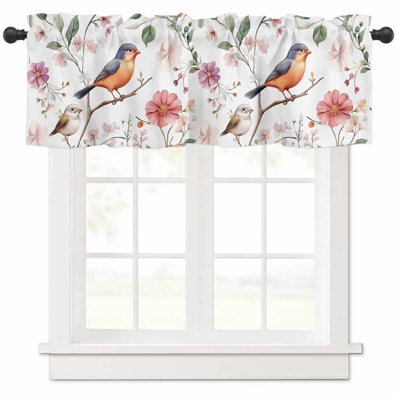Orange Blue Birds Valances for Windows Farmhouse Kitchen Curtains Valances Rod Pocket Valance Curtains for Kitchen Windows Country Tree Branch Flowers Window Valances for Bathroom Bedroom 60"x18"
