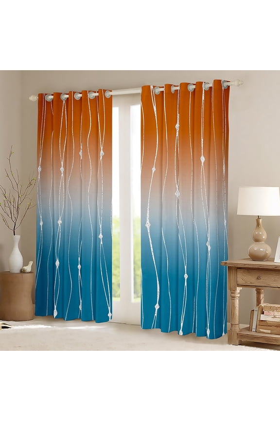 Orange and Blue 30%-50% Blackout Curtains Men Abstract Aesthetic Curtains Dot and Wave Line Curtains & Drapes Gradient Ombre Window Curtains Watercolor Geometric Living Room Curtains Room Decoratives