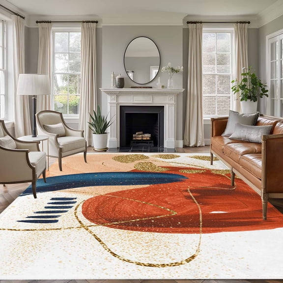 Orange Blue Boho Area Rug 5x8 Washable Rug Non Slip Farmhouse Geometric Golden Striped Large Area Rug Soft Stainresistant Indoor Floor Carpet for Living Room Bedroom Home Office Dining Room Nursery