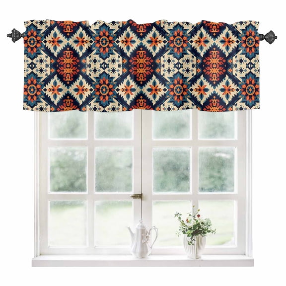 Orange Blue Boho Kitchen Valances for Windows 60x18 Inch Kitchen Curtains Valances Rod Pocket Colorful Abstract Ethnic Aesthetic Bathroom Window Valances for Window Treatment Decor