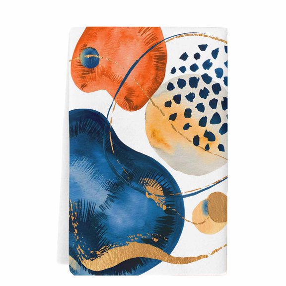 Orange Blue Boho Microfiber Kitchen Towel, Ethnic Abstract Geometric Striped Soft Absorbent Dish Towels, Quick Drying Washable Dishcloths for Kitchen Cleaning, Drying Dishes, 18x28 Inches