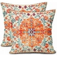 thumbnail image 1 of Orange Blue Boho Pillow Covers 16X16 Inch Bohemian Carpet Vintage Ethnic Couch Pillow Cases Rust Coral Floral Throw Pillows Set of 2 Rustic Home Decor for Living Room Bedroom Bed Cushion Outdoor, 1 of 6