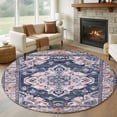 thumbnail image 1 of Orange Blue Boho Round Area Rug 5 FT, Non Slip Bedroom Rugs, Ethnic Geometric Middle Century Art Washable Soft Circular Carpet Non-Shedding Floor Mat for Kitchen Dining Room Foyer Balcony Dorm, 1 of 8