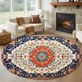 thumbnail image 1 of Orange Blue Boho Round Area Rug 7 FT, Non Slip Living Room Area Carpet, Vintage Ethnic Geometric Abstract Washable Soft Circular Rug Non-Shedding Floor Carpet for Bedside Office Play Room Classroom, 1 of 9