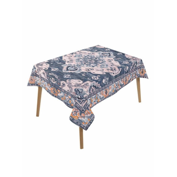 Orange Blue Boho Table Cloth, Ethnic Geometric Middle Century Art Waterproof Tablecloth for Rectangle Tables, Reusable Washable Fabric Table Cover for Restaurant Kitchen Dining Tables 52"x70"