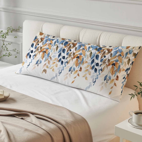Orange Blue Botanical Body Pillow Cover, Pillowcase Protectors with Zipper, Breathable Decorative Throw Pillow Case Cover, Weeping Fall Eucalyptus Leaves Pillow Shams for Couch Sofa 20x54Inch
