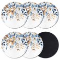 thumbnail image 1 of Orange Blue Botanical Coasters Set of 6, Weeping Fall Eucalyptus Leaves Absorbent Coasters for Drinks, Coaster for Bar Office Dining Coffee Table Accessories Decor, Non Slip Round Desk Coaster, 1 of 9