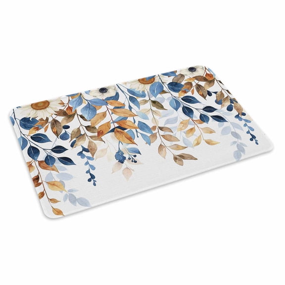 Orange Blue Botanical Doormat Outdoor Entrance 16"x24", Weeping Fall Eucalyptus Leaves Absorb Moisture Dirt Door Mats, Non-Slip Rubber Backing Floor Mats Indoor, Low-Profile Front Door Rugs