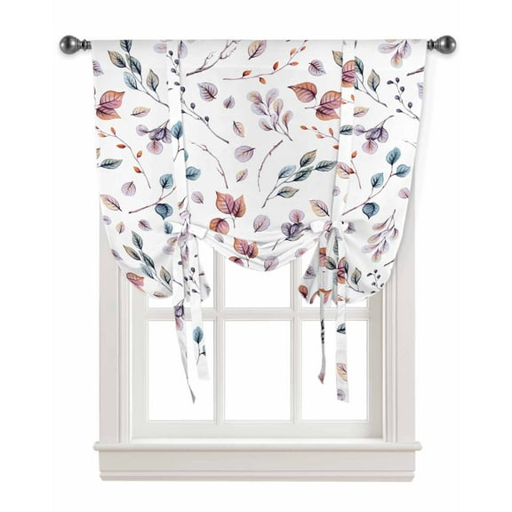 Orange Blue Botanical Fall Tie Up Curtains for Kitchen Bathroom Bedroom Windows 45 Inch Length, Thanksgiving Maple Leaf Balloon Drape Curtains Shade Rod Pocket Drapery Curtain Panel, 42"x45"