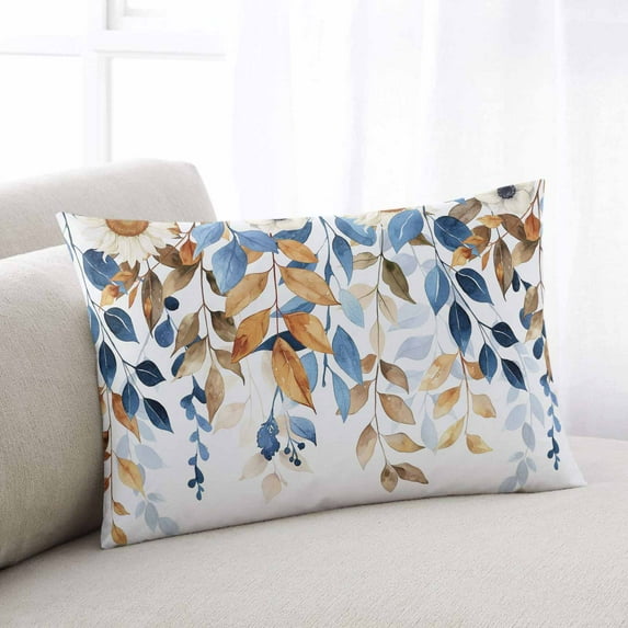 Orange Blue Botanical King Size Pillow Cover, Pillowcase Protectors with Zipper, Breathable Decorative Throw Pillow Case Cover, Weeping Fall Eucalyptus Leaves Pillow Shams for Couch Sofa 20x36Inch