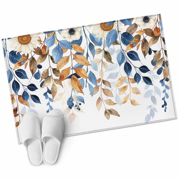 Orange Blue Botanical Large Area Rugs for Bedroom Living Room, Soft Non Slip Carpet Bedside Rug, Weeping Fall Eucalyptus Leaves Rectangular Floor Cover Kitchen Accent Rug 2'x3' for Dining Room/Office