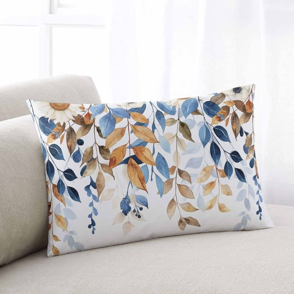 Orange Blue Botanical Lumar Pillow Covers, Weeping Fall Eucalyptus Leaves Soft Breathable Throw Pillow Cases with Invisible Zipper, Decorative Pillowcase Pillows Protectors for Sofa Bed Chair 16"x24"