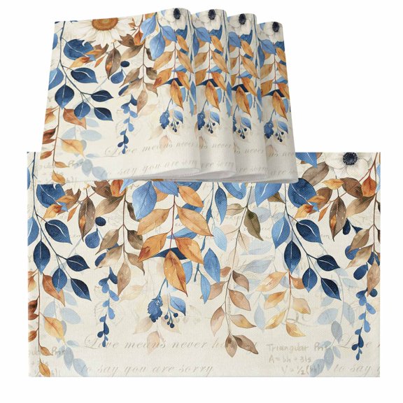 Orange Blue Botanical Placemats for Dinning Table Set of 4,Weeping Fall Eucalyptus Leaves Rustic Burlap Kitchen Place Mats Waterproof Cloth Table Mats,Indoor Outdoor Placemats Easy Clean Dinner Decor