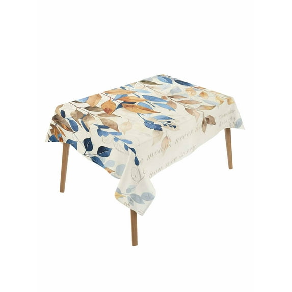 Orange Blue Botanical Table Cloth, Weeping Fall Eucalyptus Leaves Rustic Waterproof Tablecloth for Rectangle Tables, Reusable Washable Fabric Table Cover for Restaurant Kitchen Dining Tables 60"x84"