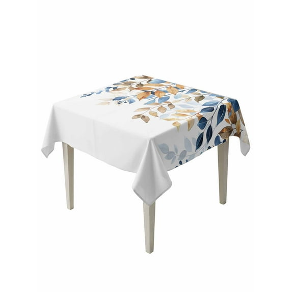 Orange Blue Botanical Table Cloth, Weeping Fall Eucalyptus Leaves Waterproof Tablecloth for Square Tables, Reusable Washable Fabric Table Cover for Restaurant Kitchen Dining Tables 54"x54"