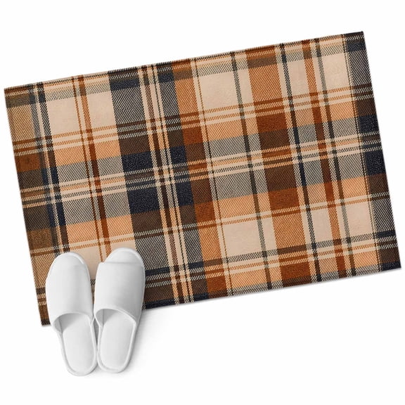 Orange Blue Checkered Bathroom Rug Washable 2x3 Entryway Rug Non Slip Fall Farmhouse Buffalo Plaid Front Door Mat Low Pile Indoor Doormat Throw Floor Carpet for Kitchen Bedroom Entrance