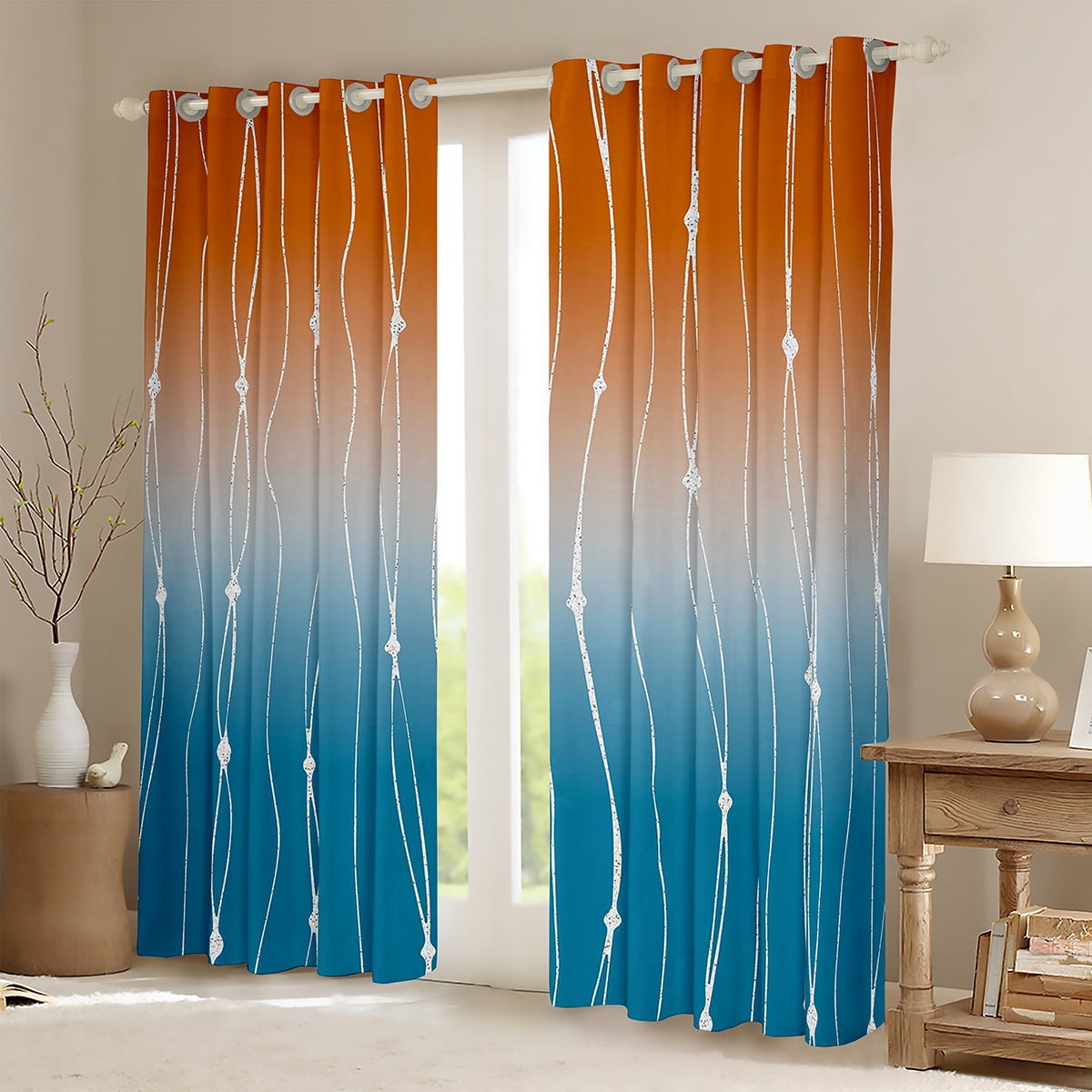 Orange and Blue Curtains & Drapes for Boys Men Abstract Aesthetic