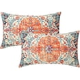 thumbnail image 1 of Orange Blue Ethnic Boho Lumbar Pillow Covers 12X20 Inch Bohemian Carpet Vintage Rust Coral Floral Rectangular Couch Pillow Cases with Zipper Set of 2 Home Decor for Room Bedroom Bed Cushion Outdoor, 1 of 6